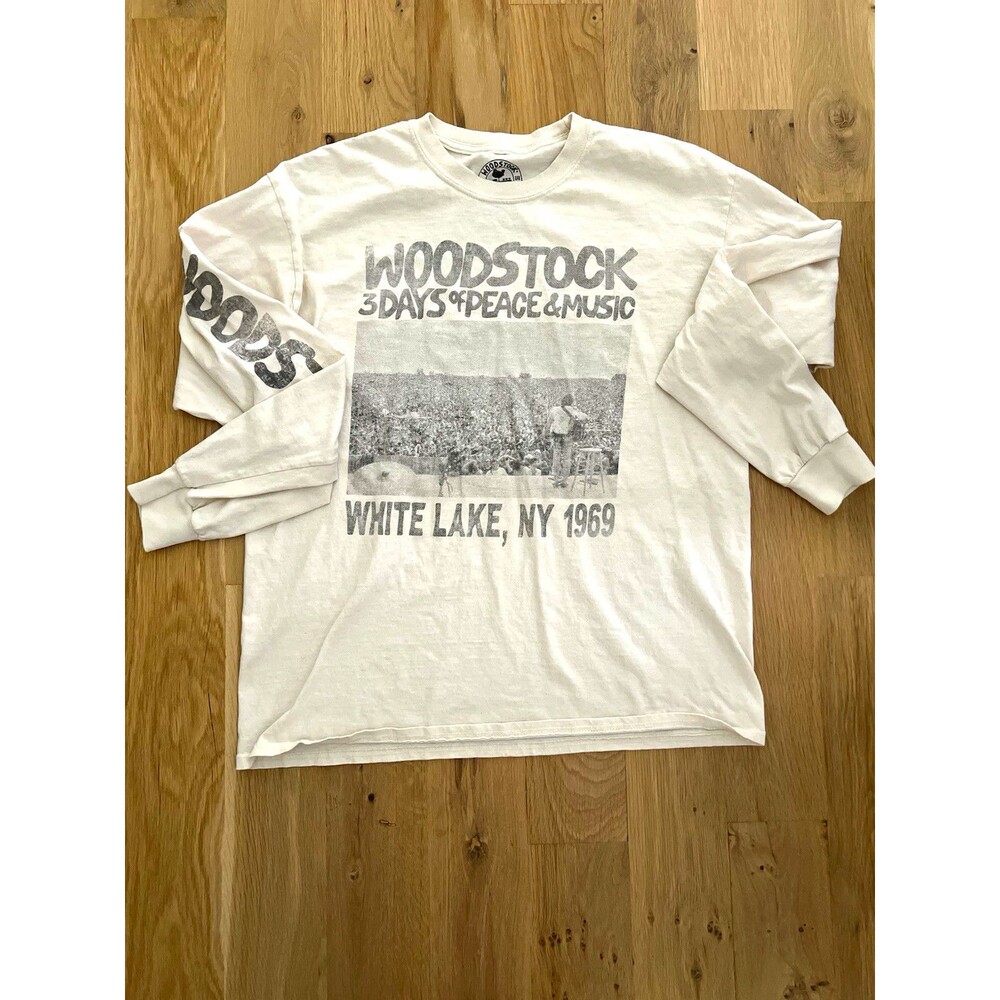 Goodie Two Sleeves Woodstock 1969 Graphic Print White Cotton Long Sleeve Tee L
